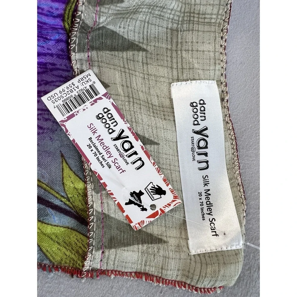 Darn Good Yarn Silk Medley‎ Scarf Reclaimed Sari Silk Floral 20×70 Inches New